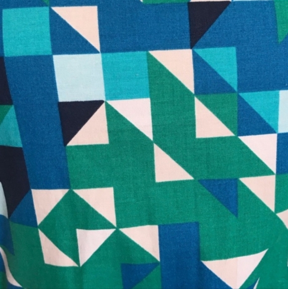 Tory Burch Green Dress Geometric Sheath Belt Pockets Sleeves Size 10 - Picture 3 of 7